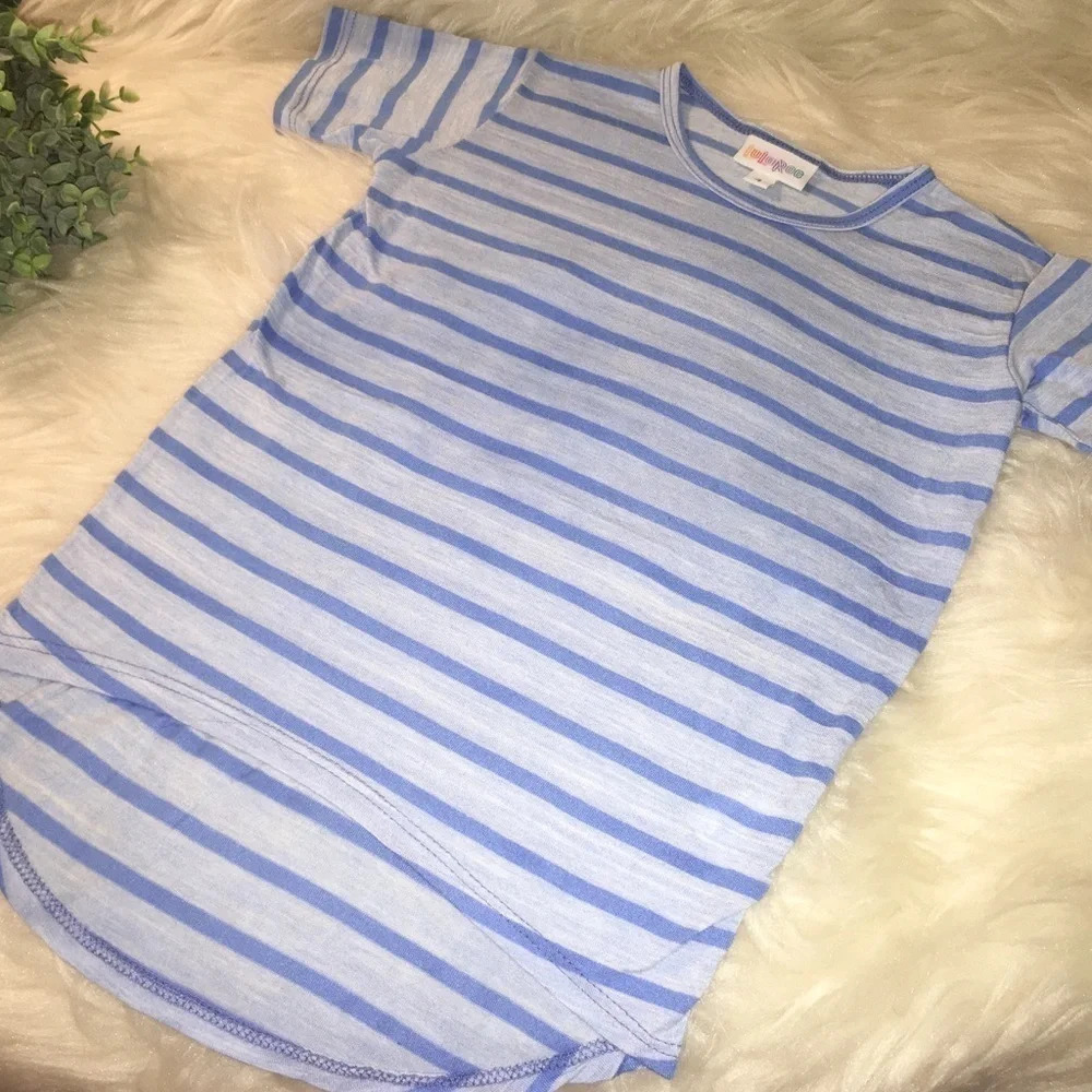 LULAROE Girls Sz 4 Toddlers Blue Striped T-Shirt